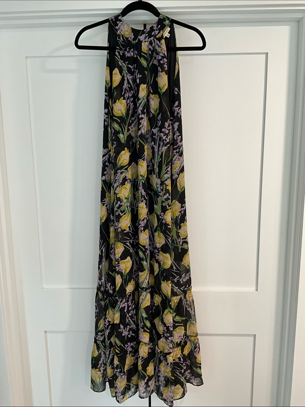 Black Floral Halter Midi Dress - Women's